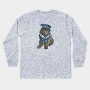 Newfoundland Puppy in blue Sea Scout hat Kids Long Sleeve T-Shirt